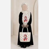 ست کیف و روسری بچگانه نخی دور دوخت با کیف مخمل ضخیم چاپی