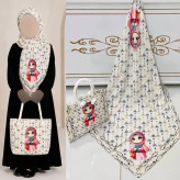 ست کیف و روسری بچگانه نخی دور دوخت با کیف مخمل ضخیم چاپی
