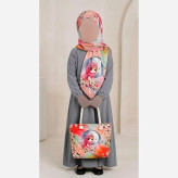 ست کیف و روسری بچگانه نخی دور دوخت با کیف مخمل ضخیم چاپی