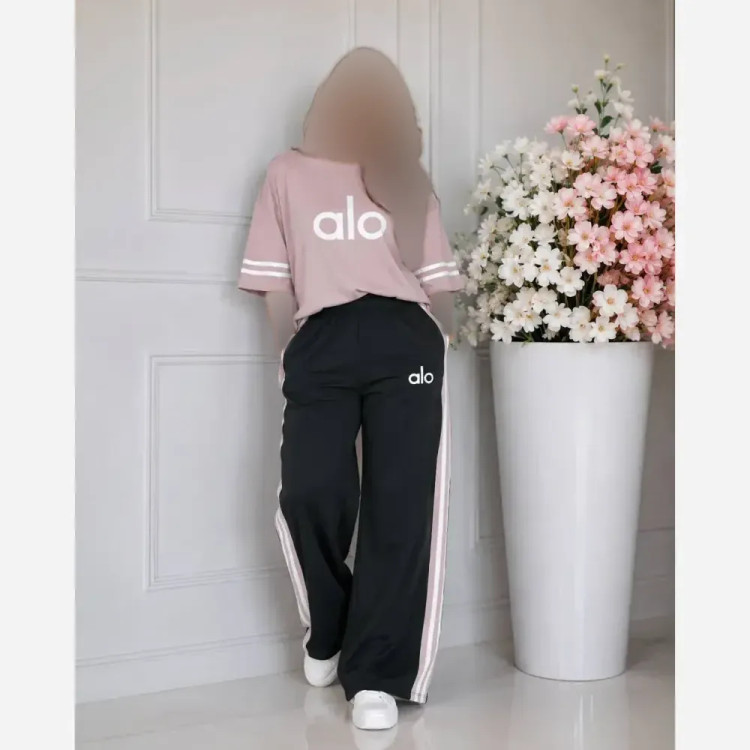 ست تیشرت شلوار زنانه alo جنس گلکسی پنبه فری سایز