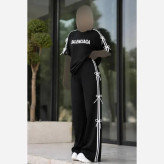 ست تیشرت و شلوار زنانه طرح پاپیون جنس اسپان گلکسی رنگ مشکی سایز فری سایز