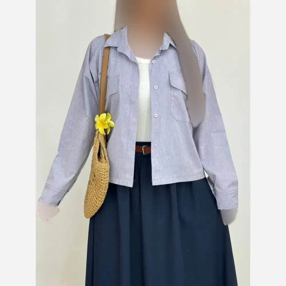 شومیز باکسی دوجیب لینن زنانه رنگ سبز و آبی فری سایز