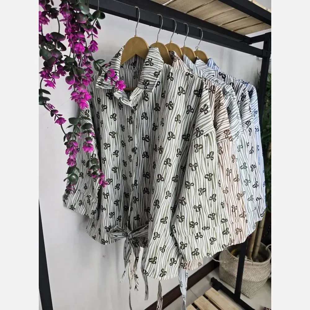 شومیز گره ای پروانه جنس ینزی پفکی فری سایز بهاری