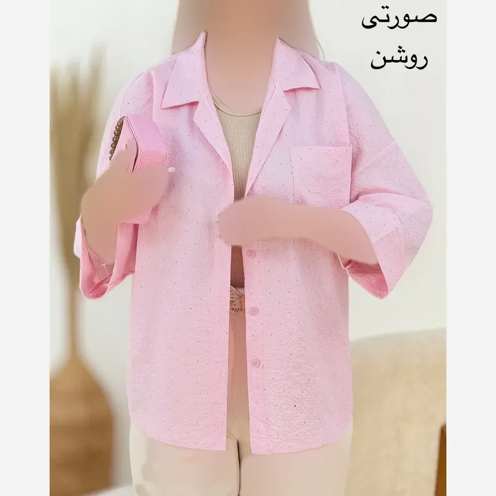 شومیز مانتویی نگین دار کرپ پفکی فری سایز