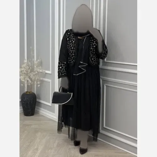 ست سه تیکه کت و دامن و شال زنانه مازراتی مشکی فری سایز