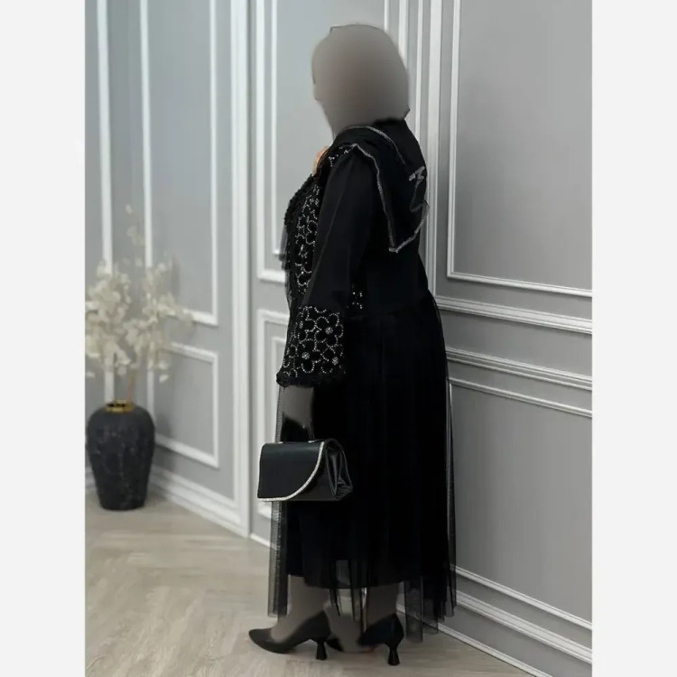ست سه تیکه کت و دامن و شال زنانه مازراتی مشکی فری سایز