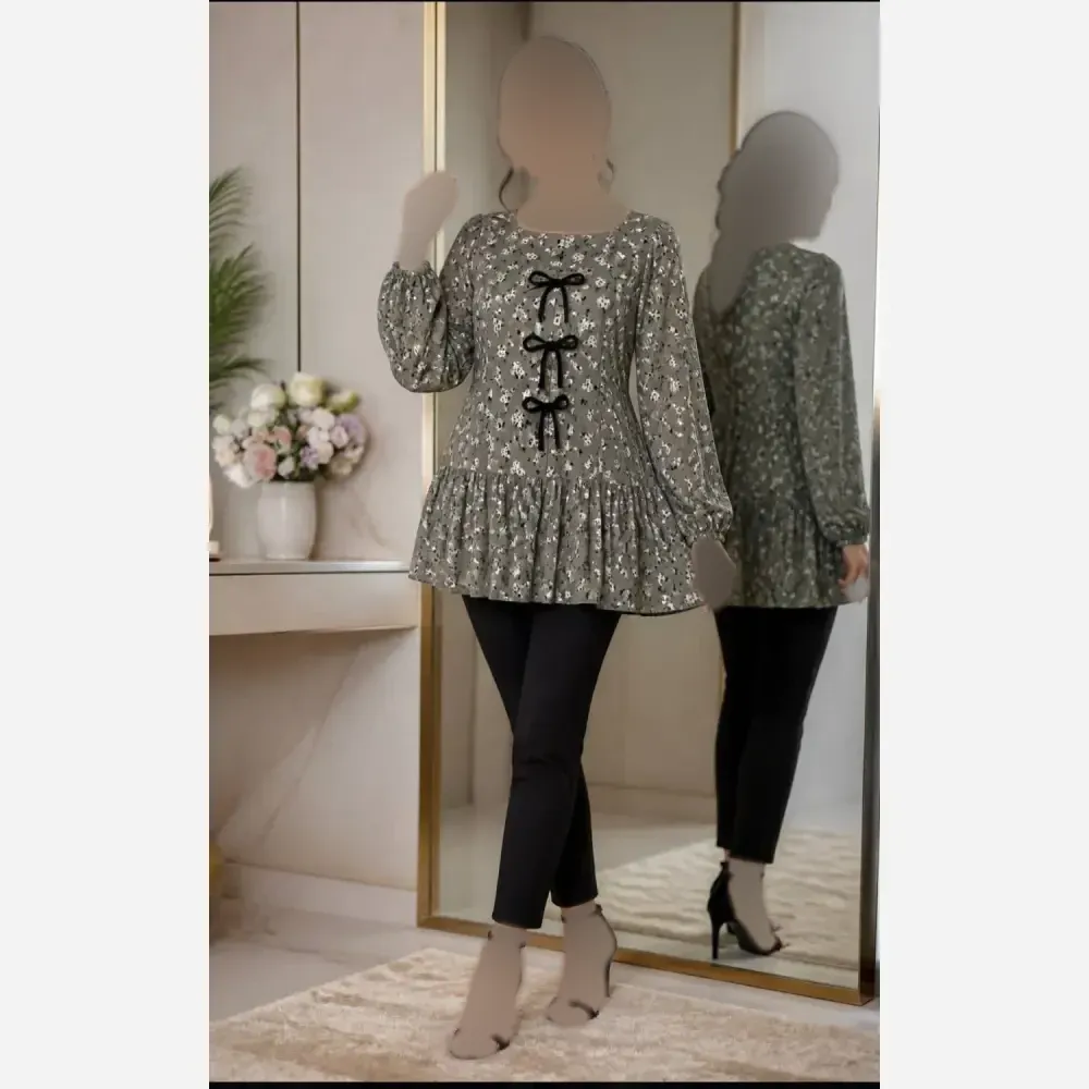 تونیک مانتویی گل گچی پایین کلوش فری سایز تا 48