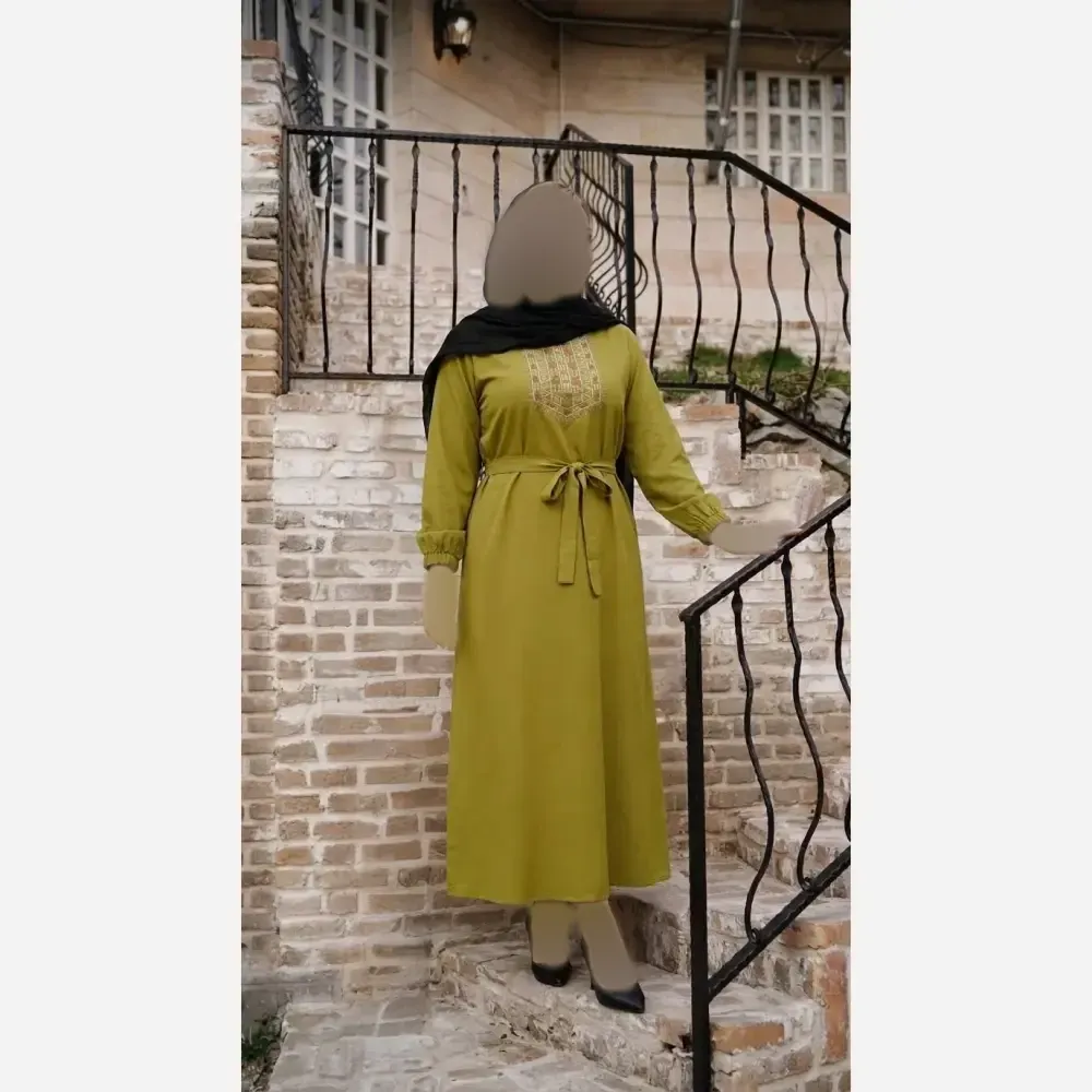 پیراهن ساحلی بلند نخی خنک گلدوزی شده طرح ساجده فری سایز