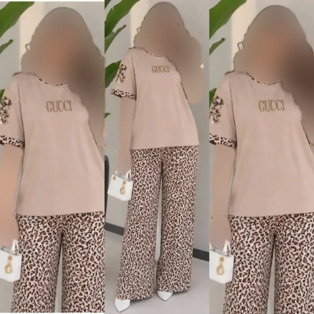 ست تیشرت و شلوار زنانه مدل بنلی جنس نخ پنبه گلکسی فری سایز