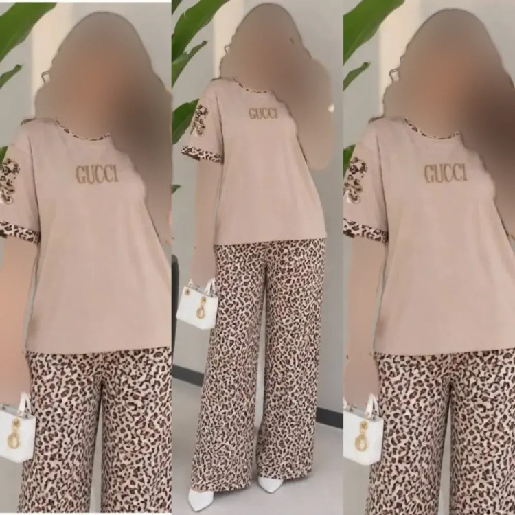 ست تیشرت و شلوار زنانه مدل بنلی جنس نخ پنبه گلکسی فری سایز