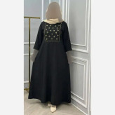 عبا زنانه پاپیونی گلدوزی شده جنس شانتون رنگ مشکی سایز 38 تا 48