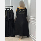 عبا زنانه پاپیونی گلدوزی شده جنس شانتون رنگ مشکی سایز 38 تا 48