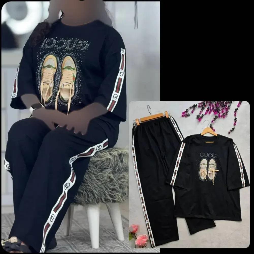 ست تیشرت و شلوار راحتی زنانه جنس پنبه گلکسی سایز فری 36 تا 46