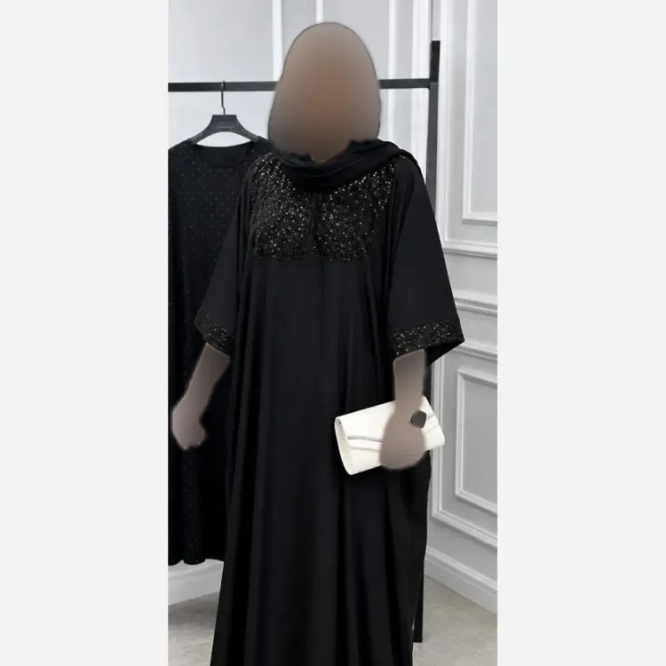 عبا مجلسی مشکی مدل شاهین جنس الیزه سایز فری مناسب محرم