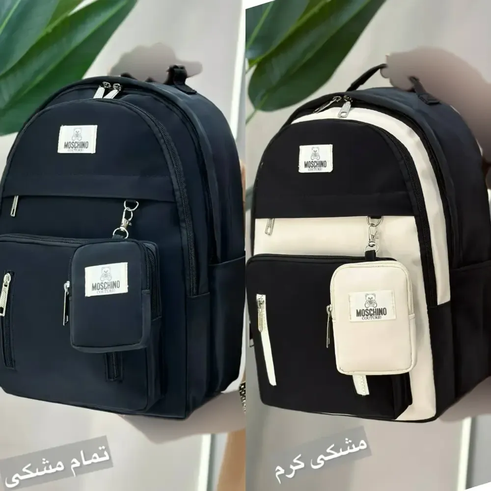 کوله پشتی اسپرت همتا جنس دیبا ضد آب مشکی و کرم سایز آزاد