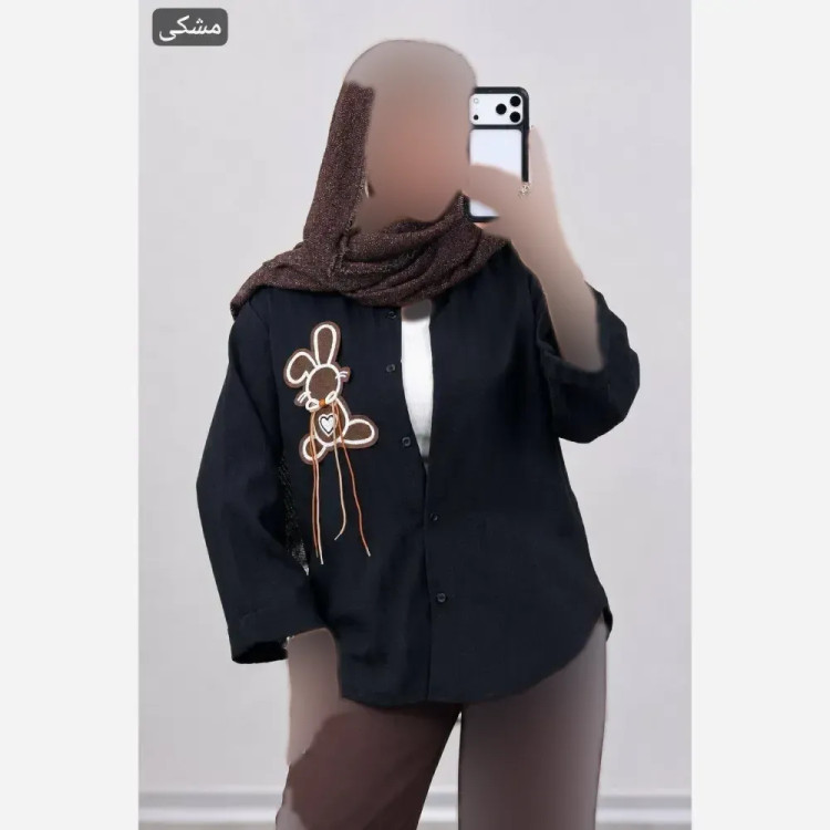 شومیز خرگوشی جنس شانتون رنگ مشکی فری سایز