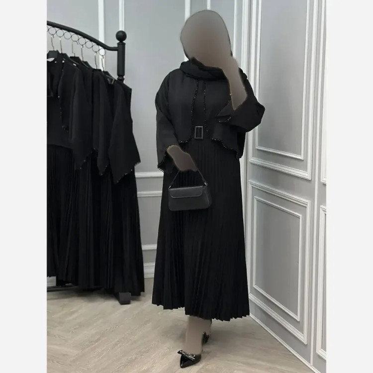 سه تیکه سارافون بوگاتی و کت کرپ مازراتی رنگ مشکی فری سایز فاریا
