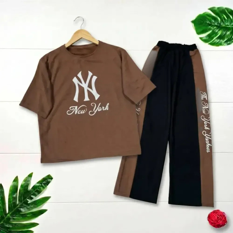 ست تیشرت و شلوار پنبه گلکسی NY فری سایز