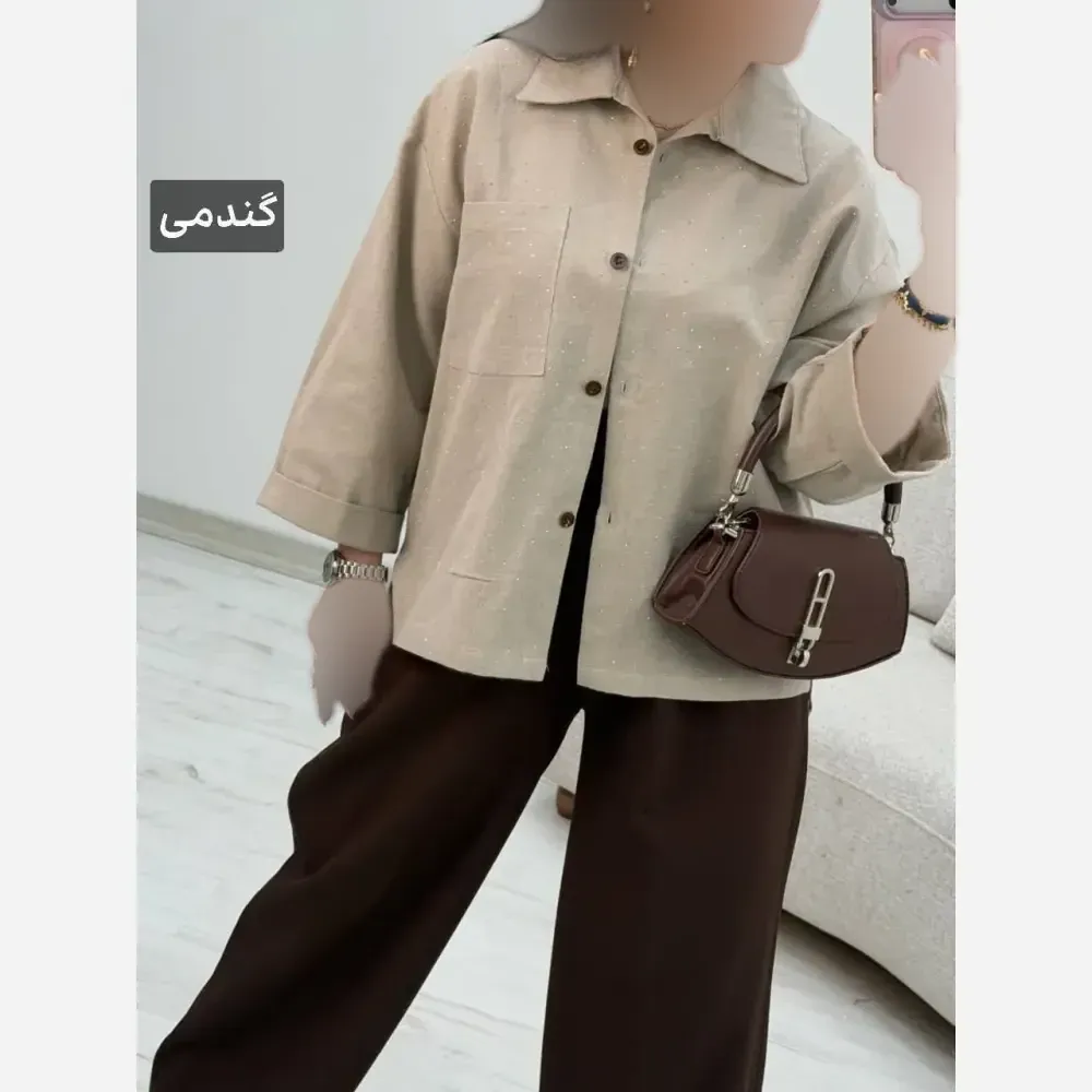 شومیز لنین آیسل نگین کوبی شده فری سایز