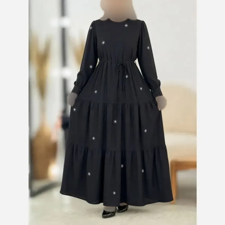 پیراهن زنانه مدل ستاره جنس بوگاتی رنگ مشکی سایز فری 36 تا 46