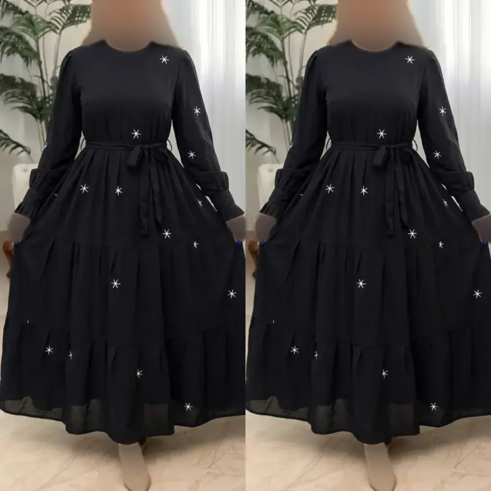 پیراهن زنانه مدل ستاره جنس بوگاتی رنگ مشکی سایز فری 36 تا 46