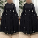پیراهن زنانه مدل ستاره جنس بوگاتی رنگ مشکی سایز فری 36 تا 46