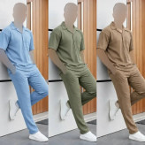 ست بلوز و شلوار زنانه جنس بیسکویتی فری سایز مدل کاوه