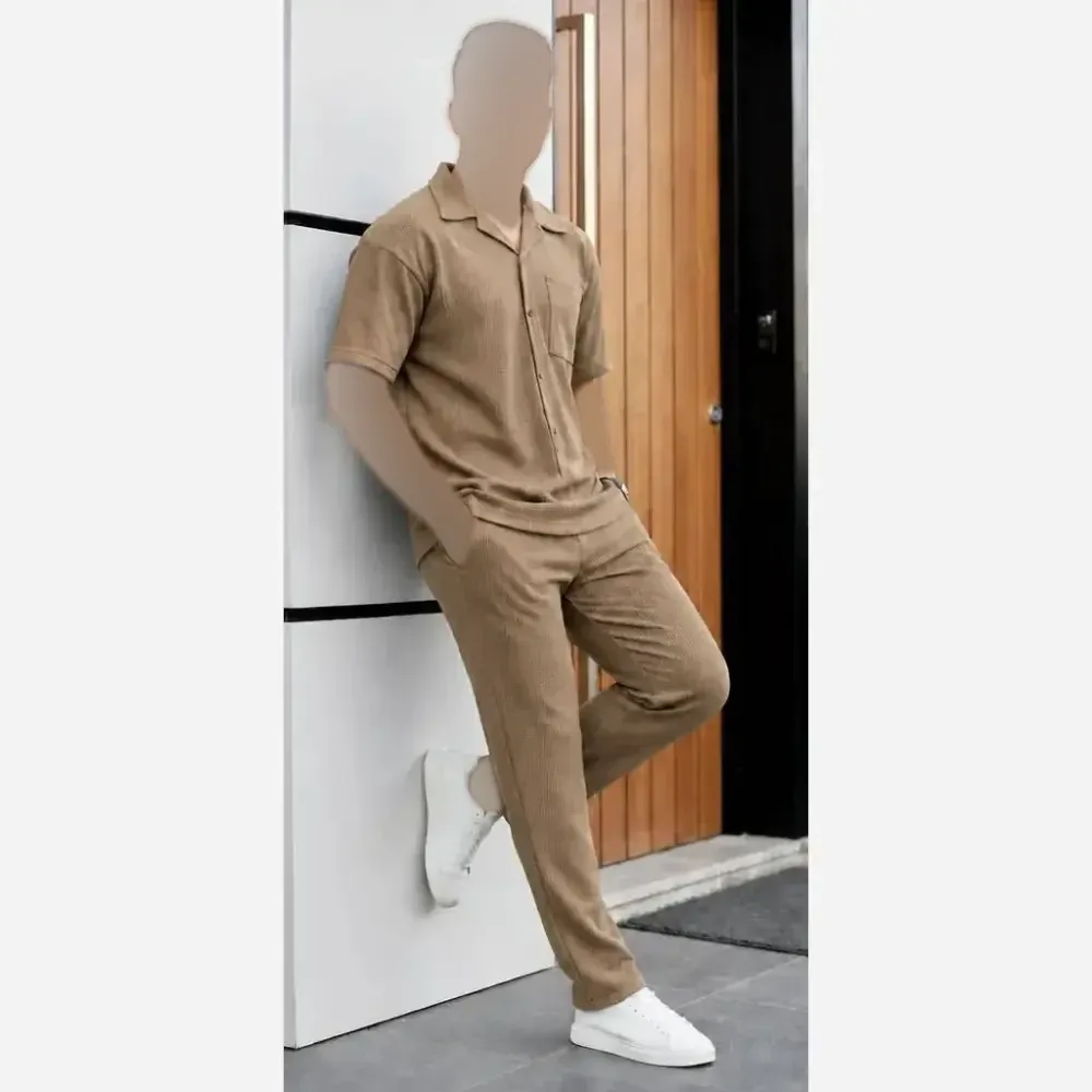 ست بلوز و شلوار زنانه جنس بیسکویتی فری سایز مدل کاوه