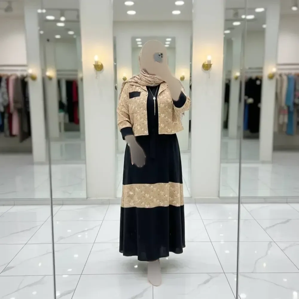 کت و سارافون کژال جنس شانتون رنگ نسکافه ای فری سایز