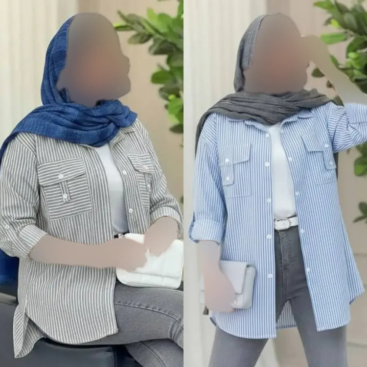 شومیز نخی راه راه جیب صلیبی فری سایز مدل کیمونو