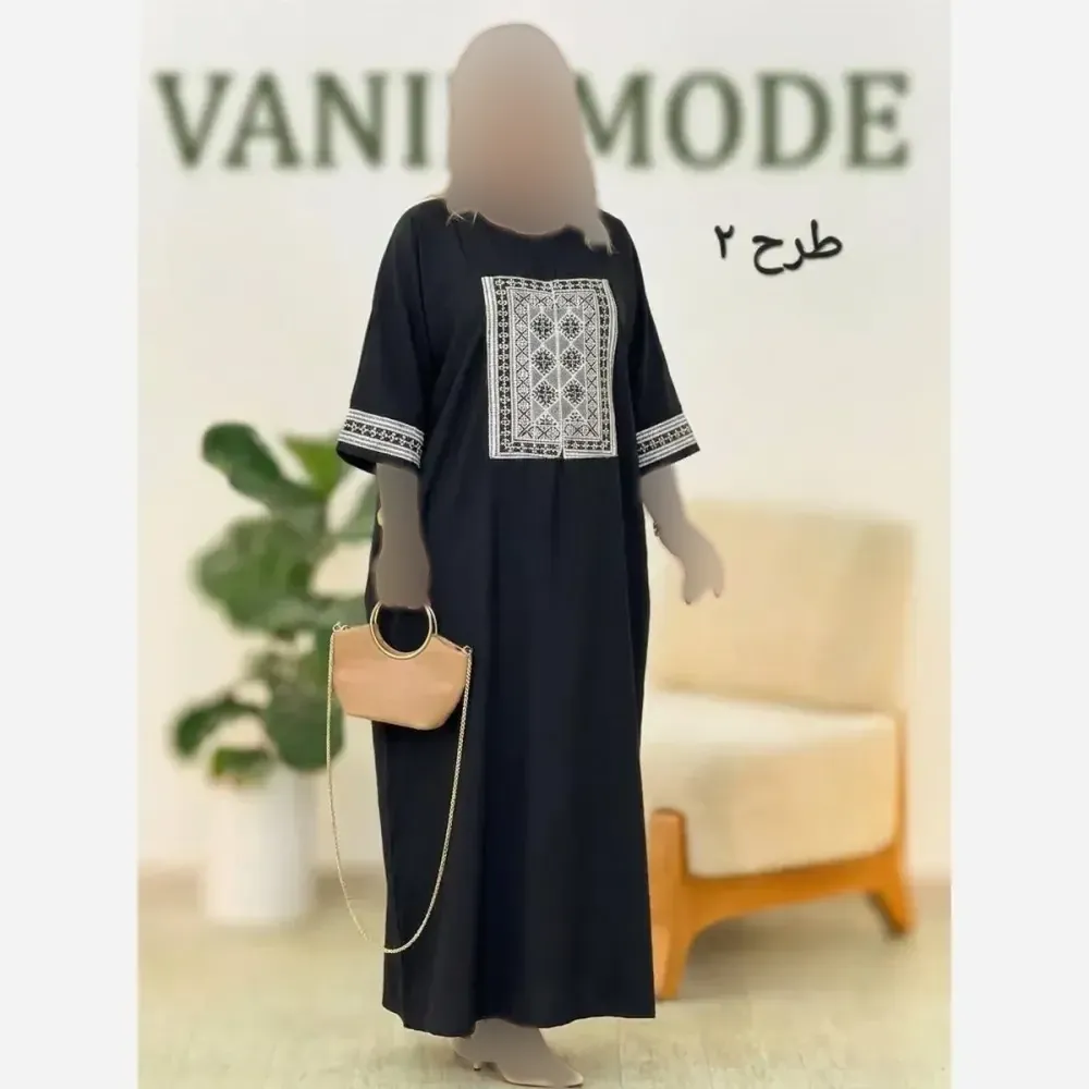 عبای زنانه داکرون خرجکار سوزن دوزی مشکی فری سایز