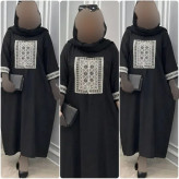 عبای زنانه داکرون خرجکار سوزن دوزی مشکی فری سایز