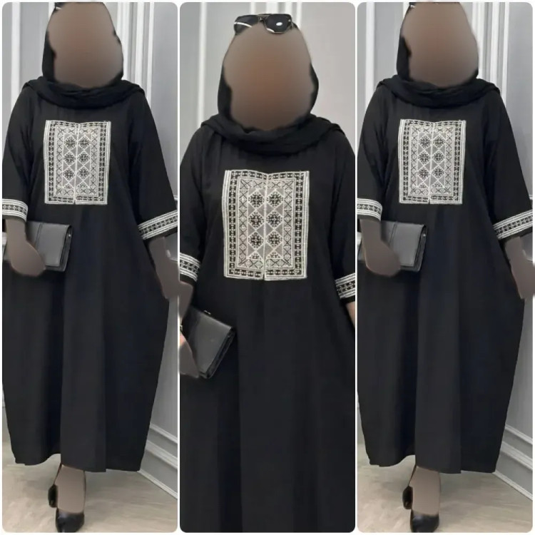 عبای زنانه داکرون خرجکار سوزن دوزی مشکی فری سایز