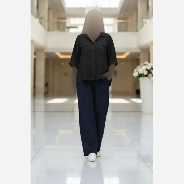 شومیز مانتویی نخی خنک تابستانی فری سایز جیب نما
