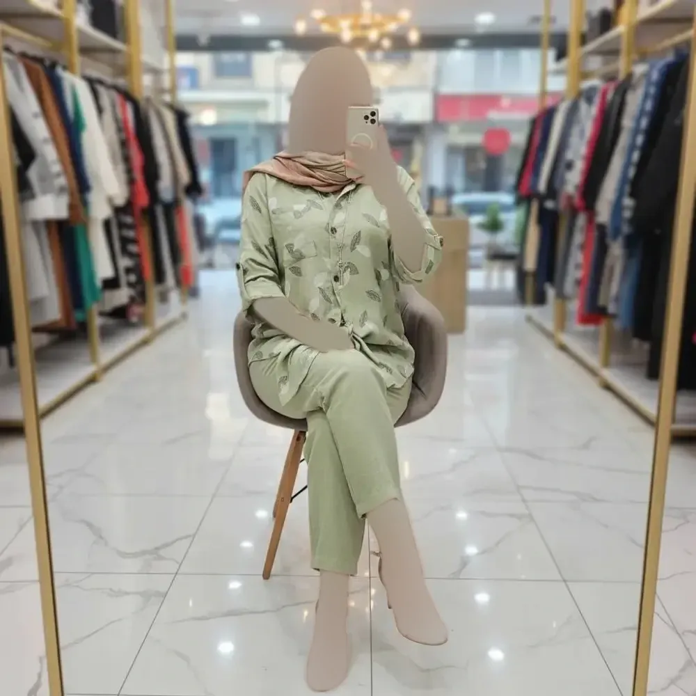 شومیز گره ای برگی جنس شانتون فری سایز