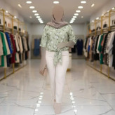 شومیز گره ای برگی جنس شانتون فری سایز