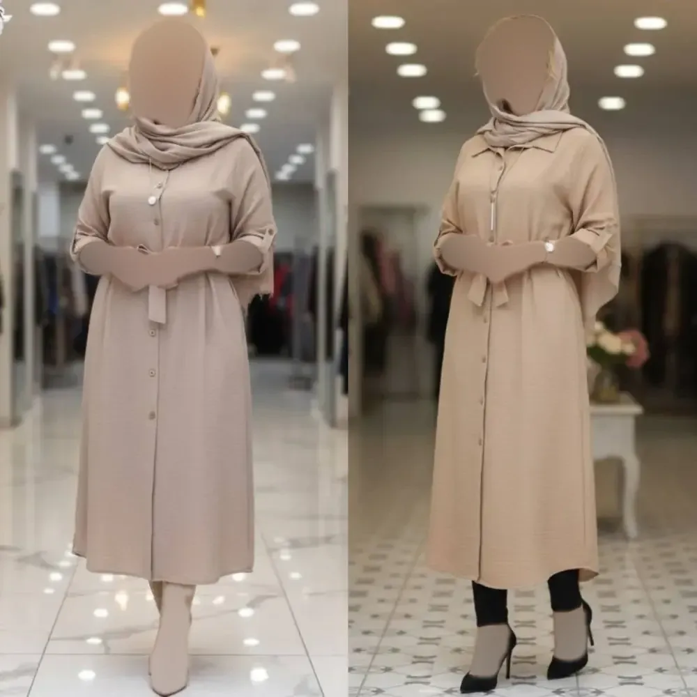مانتو شانتون بلند فری سایز کمربنددار مدل نگاه رنگ نسکافه ای کرم خاکی زرشکی