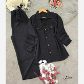ست مانتو شلوار زنانه جنس شانتون فری سایز رنگ مشکی کرم نسکافه ای