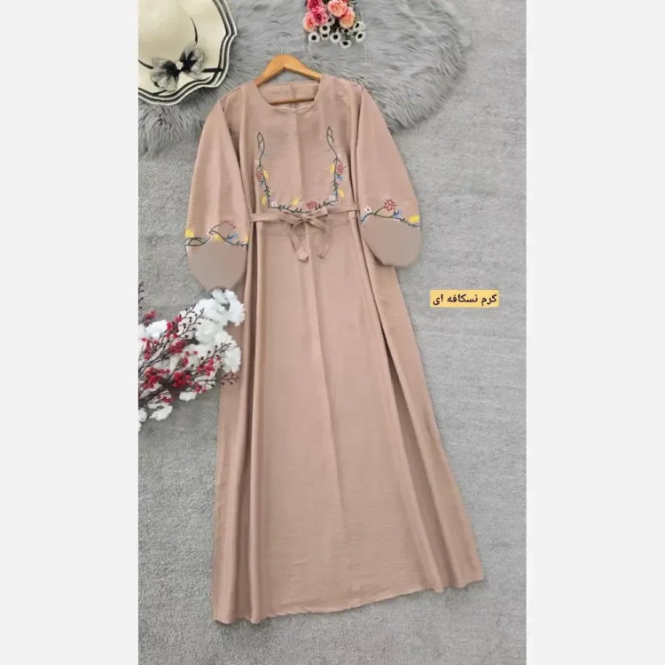 کفتان گلدوزی گلبرگ جنس بابوس فری سایز رنگ کرم نسکافه ای سبزسدری زرشکی