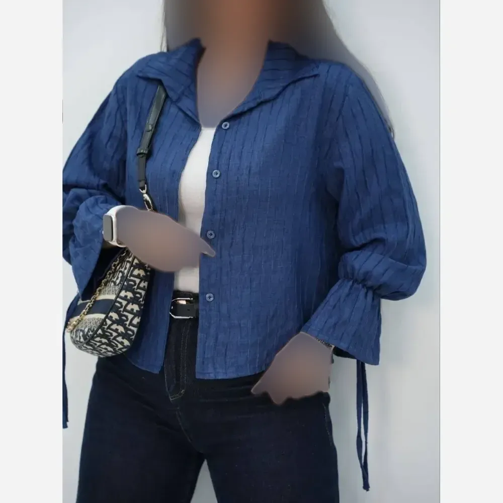 شومیز عروسکی زنانه جنس صوفیا شانتون راه راه فری سایز