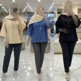 شومیز باکسی لادن جنس کسمه طرحدار فری سایز نیمه کیمونو جیب دار