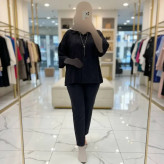شومیز باکسی لادن جنس کسمه طرحدار فری سایز نیمه کیمونو جیب دار