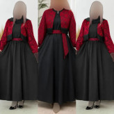 ست چهارتکه کت تافته سوزن دوزی و سارافون کرپ اندونزی مدل شکرانه فری سایز