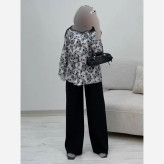 ست شومیز شلوار بته جقه شومیز بوگاتی چاپی و شلوار مازراتی فری سایز