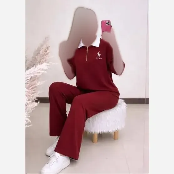 ست پولوشرت نیم زیپ و شلوار گلکسی نخ پنبه سایز 38 تا 48