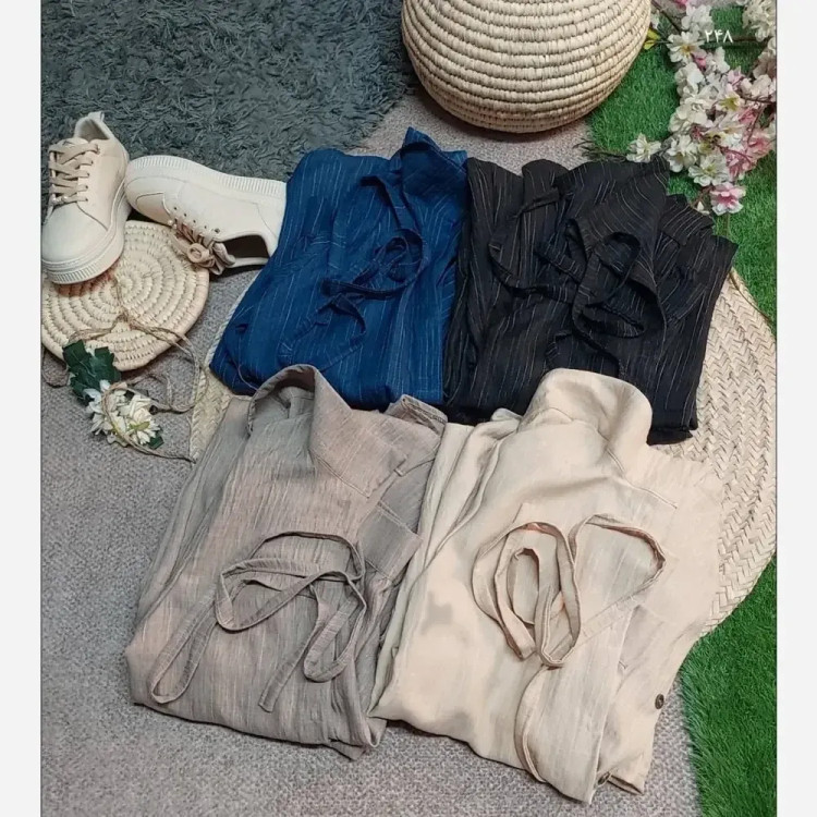 سه تیکه زنانه مدل سیلام جنس آبشاری اعلا سایز فری مناسب 38 تا 46 رنگ مشکی سرمه ای کرم روشن خاکی
