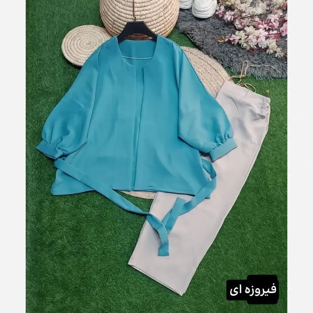 ست مانتو و شلوار زنانه جنس سوپرمازراتی درجه یک سایز 38 تا 46 فری