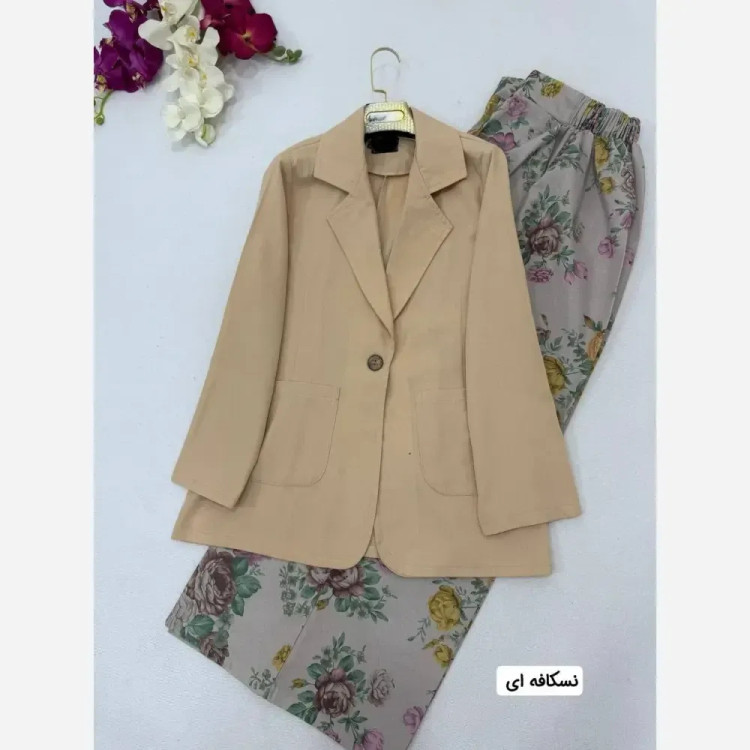 کت و شلوار لینن ژینا نسکافه ای و مشکی سایز یک و دو