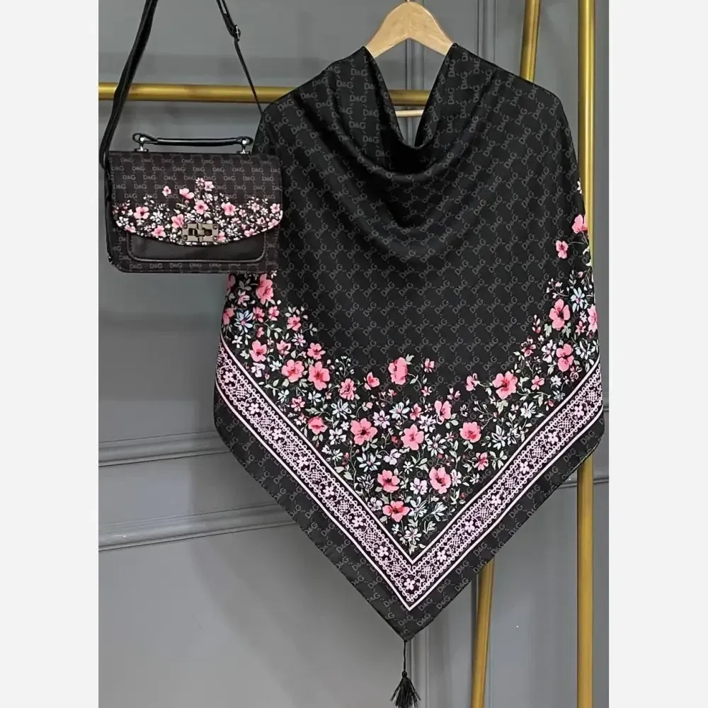 ست کیف و روسری مخمل و چرم صنعتی نخی منگوله دار قواره 130