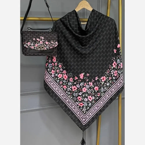 ست کیف و روسری مخمل و چرم صنعتی نخی منگوله دار قواره 130